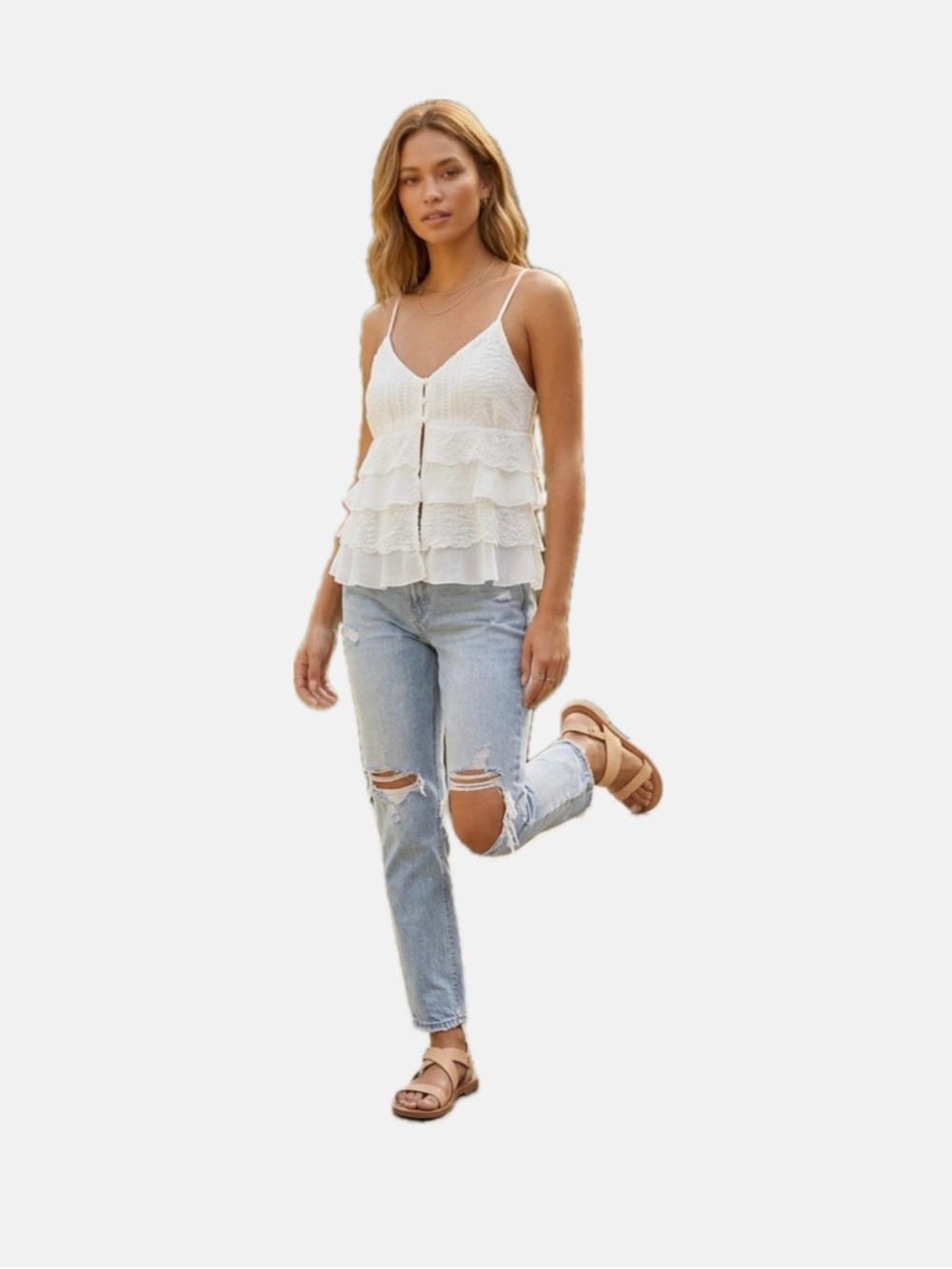 Kirious Los Angeles Tiered White lace Top